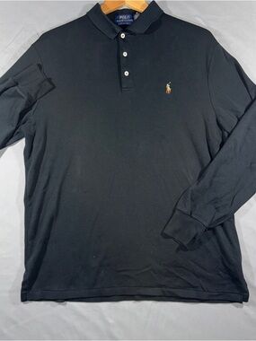Polo Ralph Lauren Polo Shirt Mens Large Black Long Sleeve Classic Fit Cotton